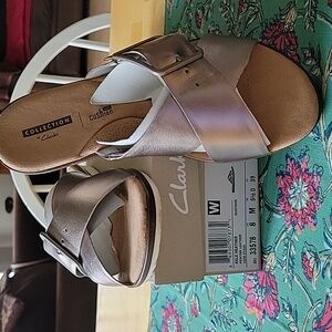 Clarks Kele Heather Pewter Sandals.